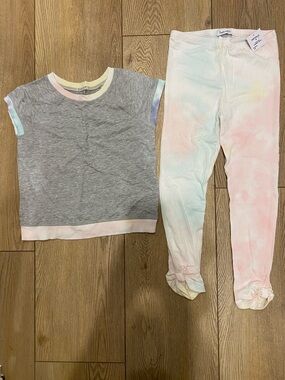 Splendid Girls Grey Short Sleeve Top & Pastel Tie-Dye Leggings Set